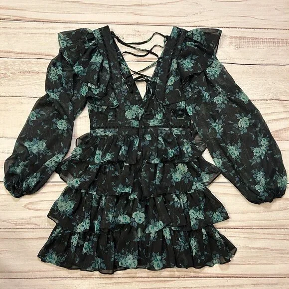 Altar'd State Maisley Ruffle Floral Mini Dress Size XS NWT